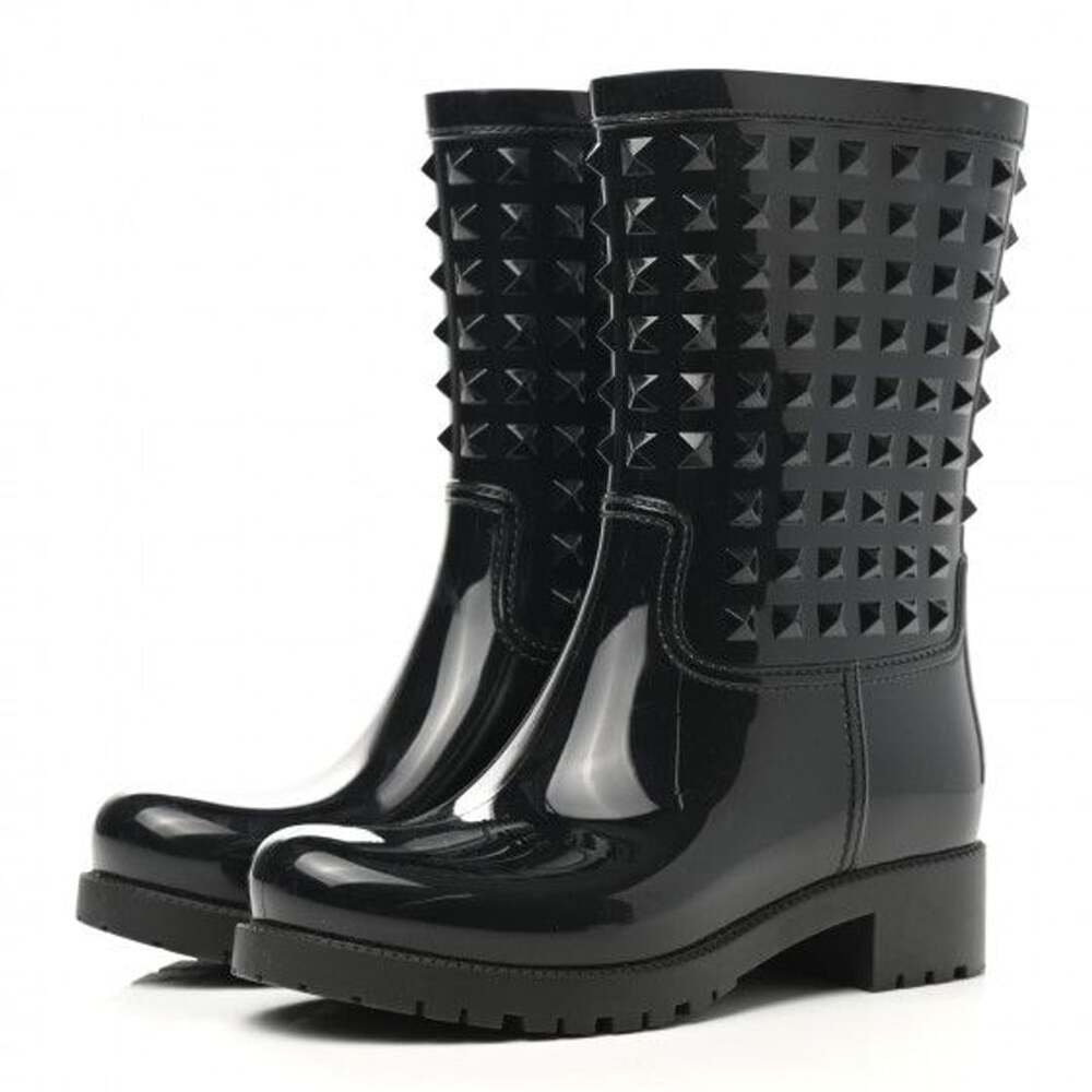 Valentino Garavani Black Rubber Rockstud Rain Boots Size: 39 With Original Box